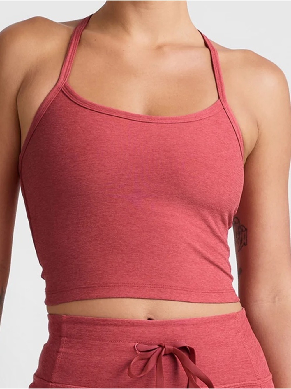 Beyond Yoga Slim Racerback Cropped Tank - Dusty Rose Heather - Small
